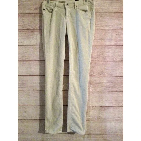 Ag Adriano Goldschmied Corduroy the Stilt Cigarette Pants Size 26 Ivory Solid - Picture 1 of 9